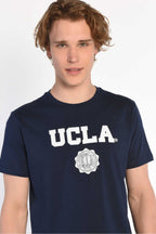 UCLA Tricou cu decolteu la baza gatului, imprimeu cu logo, regular fit, Albastru, GAYLEY