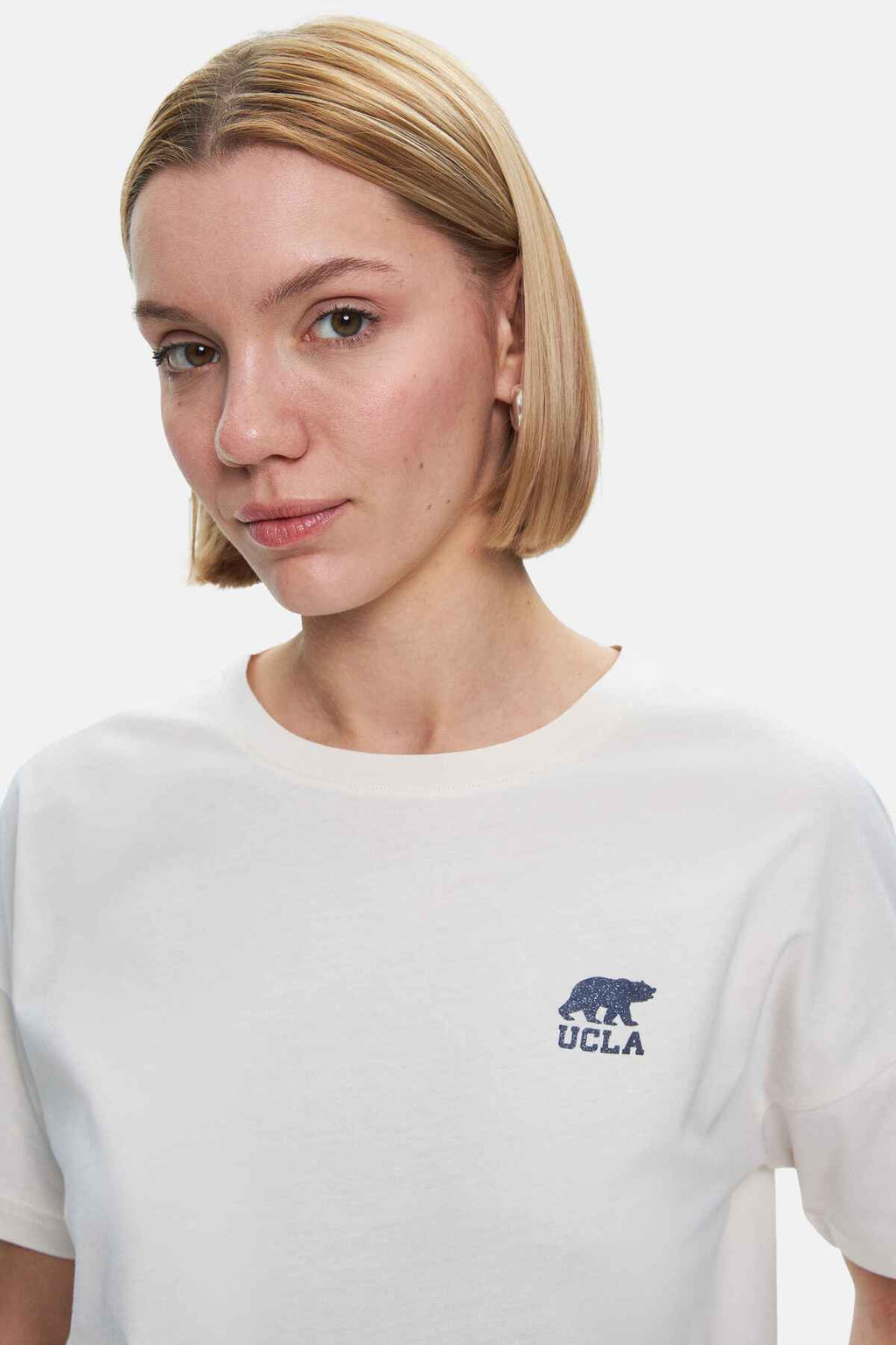 UCLA Tricou cu decolteu la baza gatului, imprimeu cu logo, regular fit, Alb, KENZIE