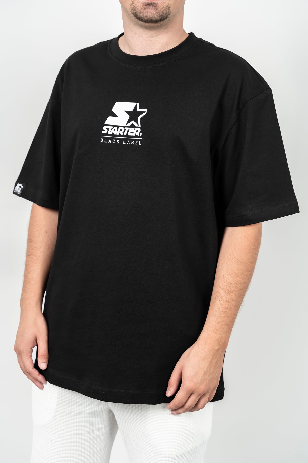 Starter, Tricou cu decolteu la baza gatului, imprimeu cu logo, HAMPTONS, Negru