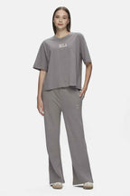 UCLA Tricou cu decolteu la baza gatului, imprimeu cu logo, regular fit, Gri, MANUELA