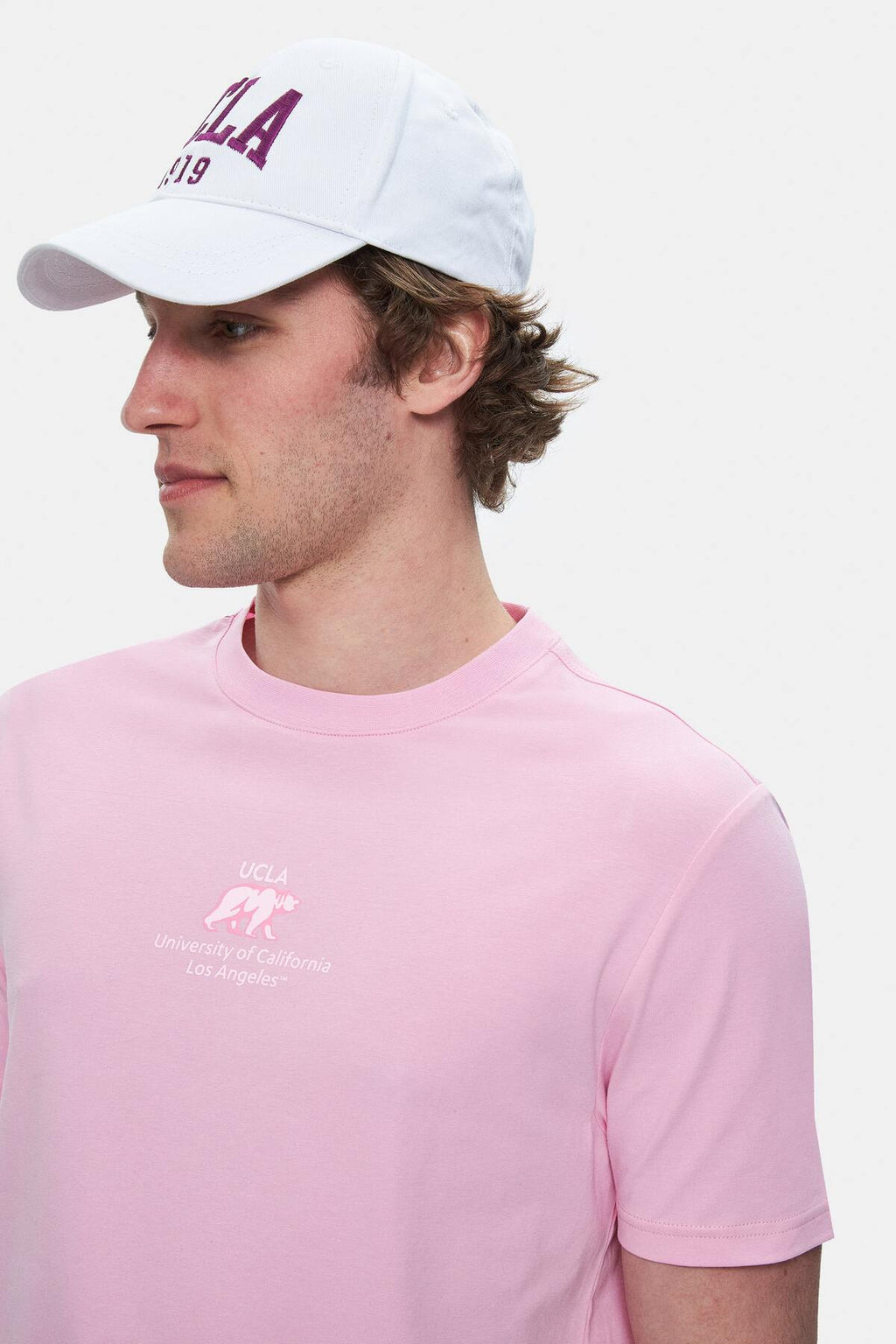 UCLA Tricou cu decolteu la baza gatului, imprimeu cu logo, regular fit, Roz, FABIO