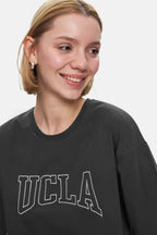 UCLA Tricou cu decolteu la baza gatului, imprimeu cu logo, regular fit, Gri, HELENA