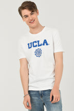UCLA Tricou cu decolteu la baza gatului, imprimeu cu logo, regular fit, Alb, GAYLEY