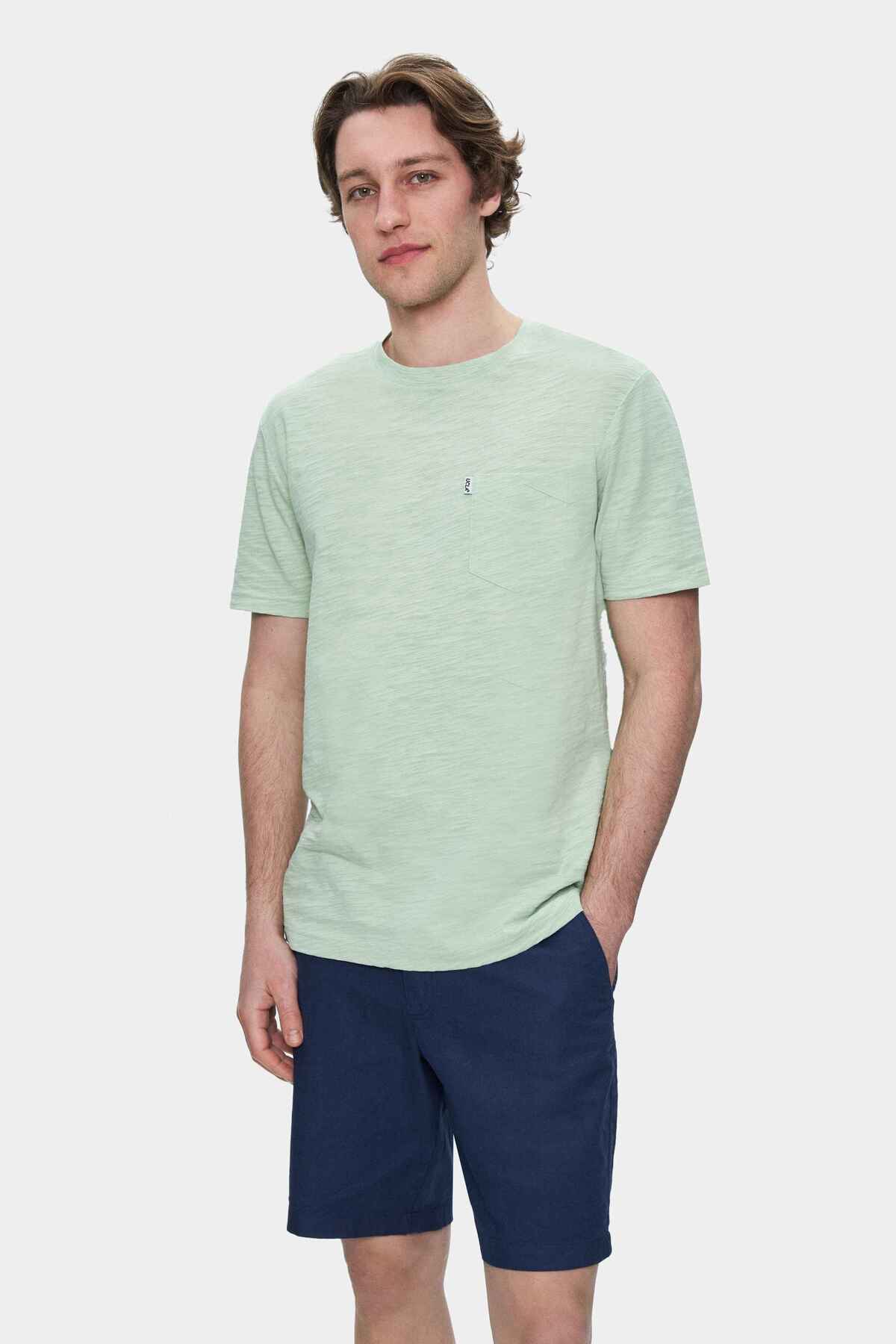 UCLA Tricou cu decolteu la baza gatului, imprimeu cu logo, regular fit, Verde inchis, CALEB