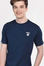UCLA Tricou cu decolteu la baza gatului, imprimeu cu logo, regular fit, Bleumarin, BASS