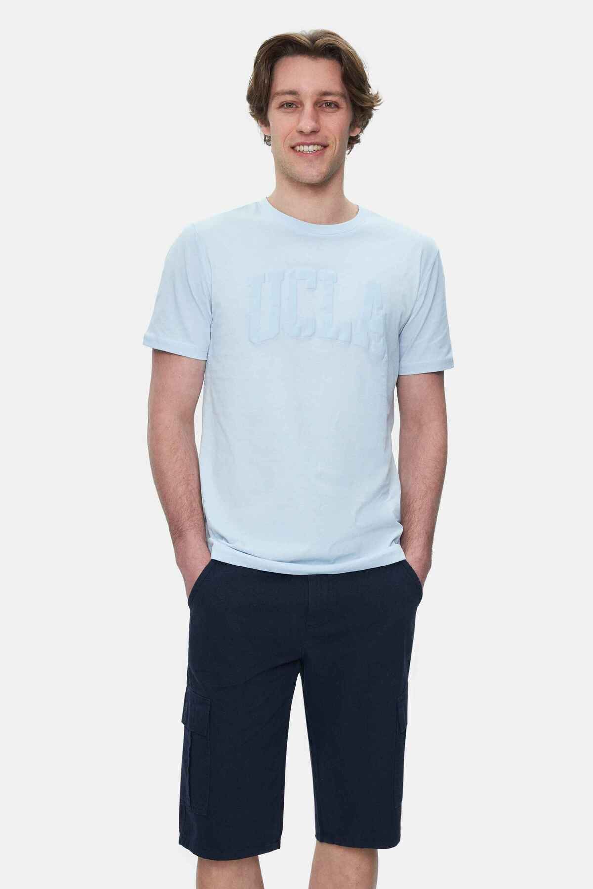 UCLA Tricou cu decolteu la baza gatului, imprimeu cu logo, regular fit, Albastru, CULVER