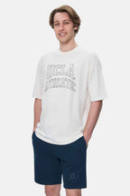 UCLA Tricou cu decolteu la baza gatului, imprimeu cu logo, regular fit, Alb, WEBSTER