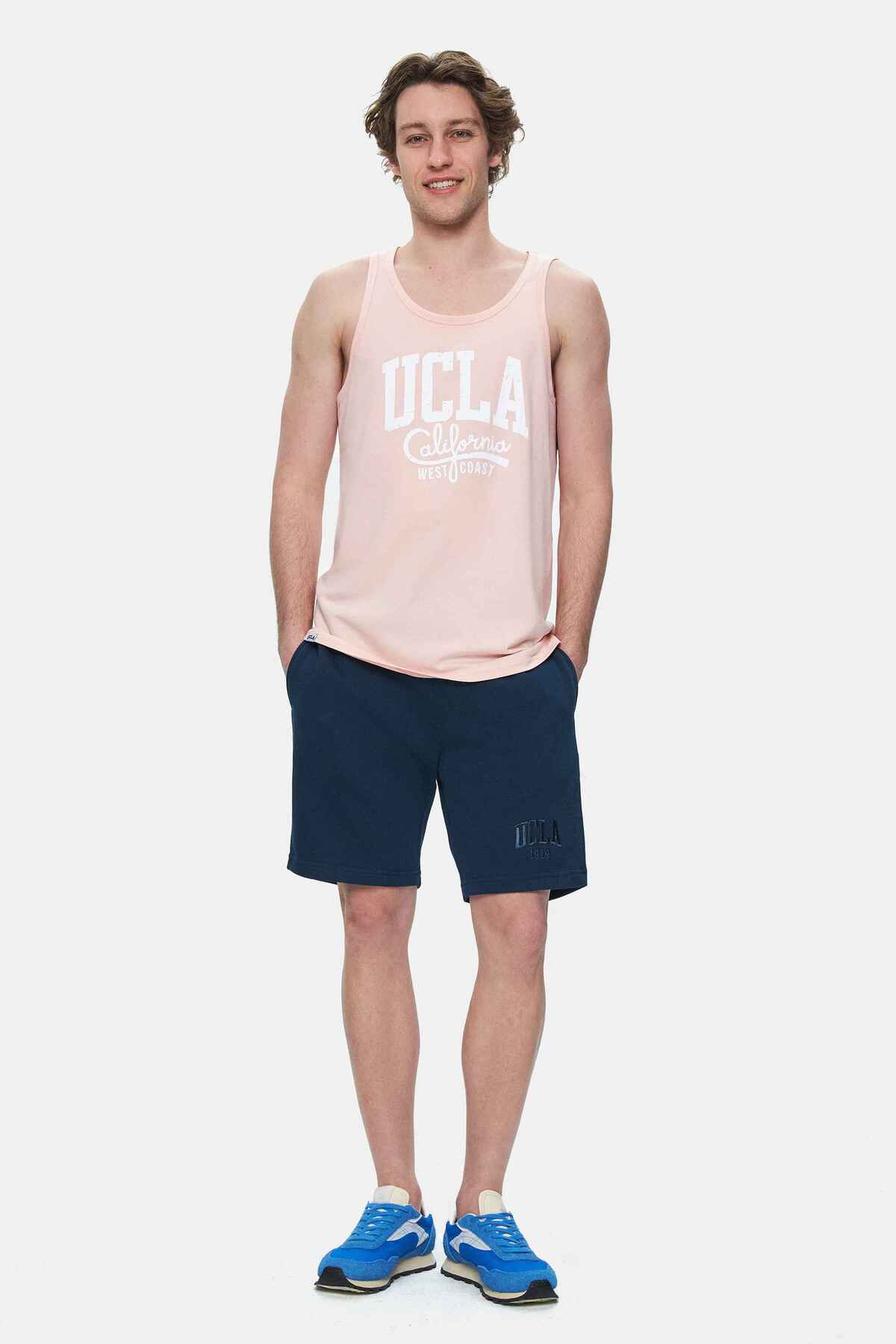 UCLA Tricou cu decolteu la baza gatului, imprimeu cu logo, regular fit, Roz, PEBBLE