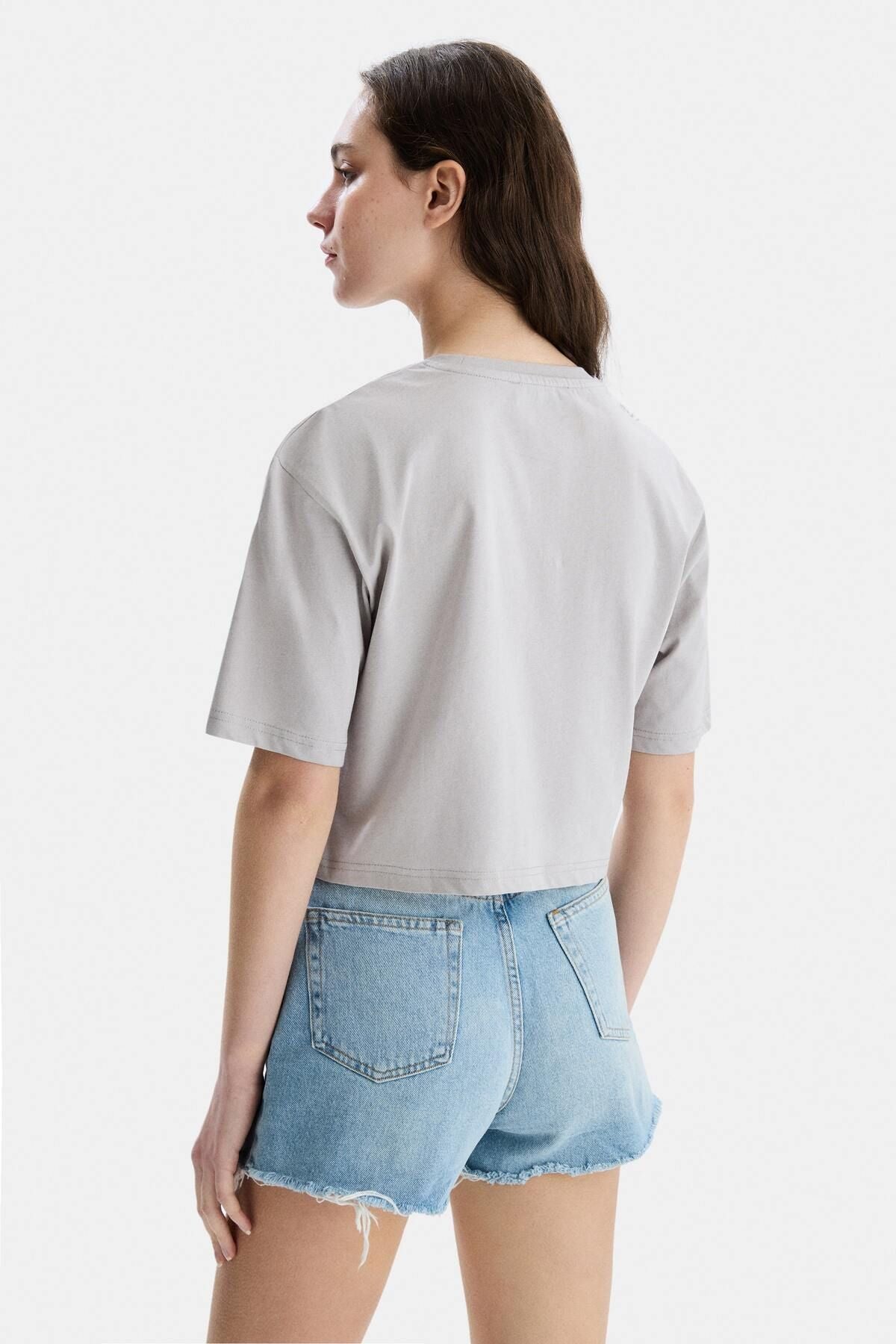 UCLA Tricou cu decolteu la baza gatului, imprimeu cu logo, regular fit, Gri, HELENA