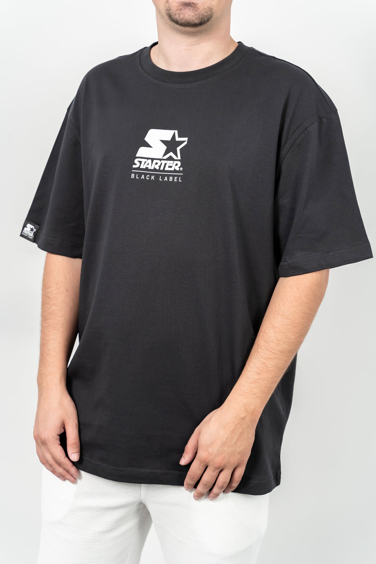 Starter, Tricou cu decolteu la baza gatului, imprimeu cu logo, HAMPTONS, Gri