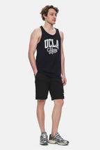 UCLA Tricou cu decolteu la baza gatului, imprimeu cu logo, regular fit, Negru, PEBBLE