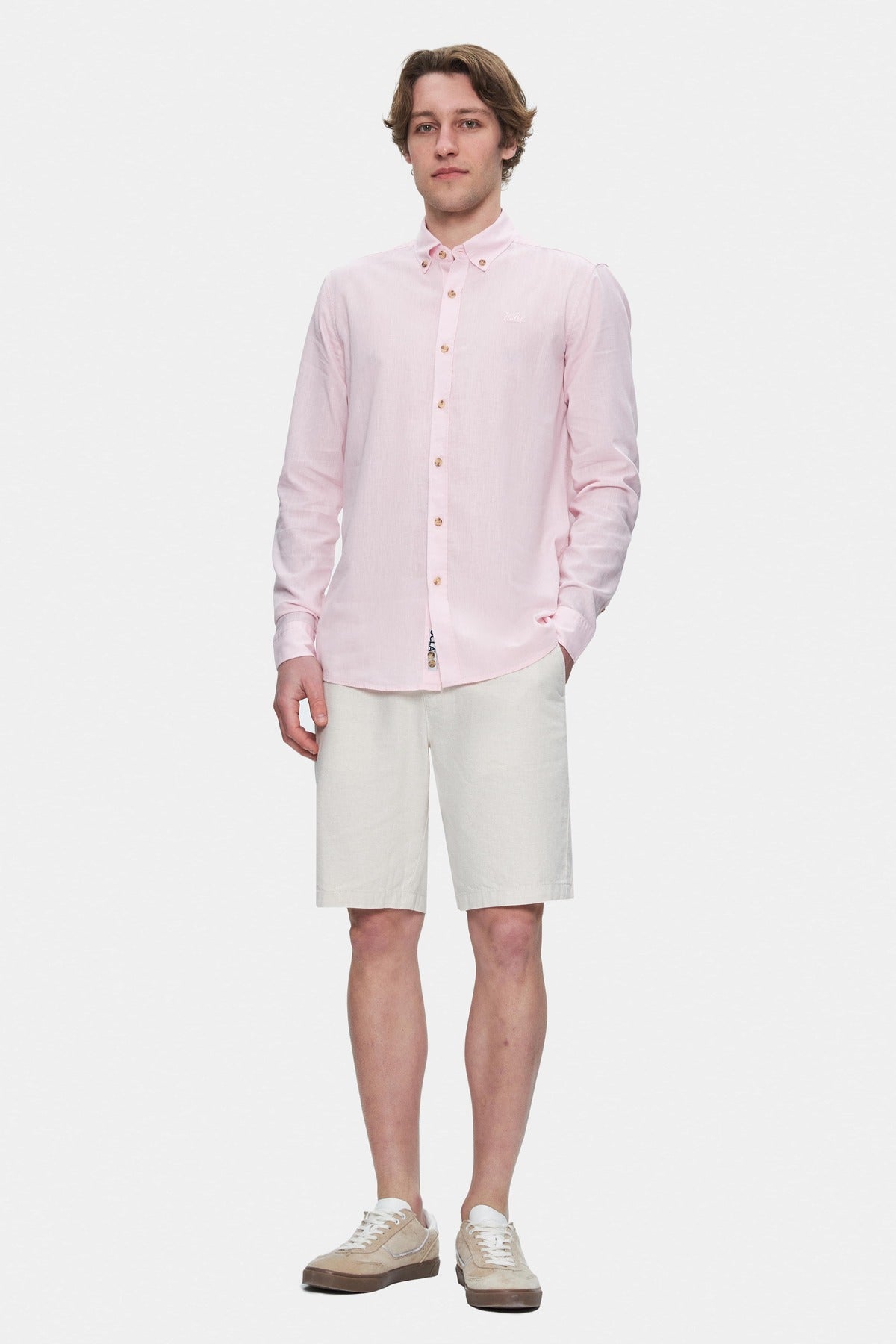 UCLA Camsa cu nasturi si guler, material lejer, regular fit Roz, JACQUEZ
