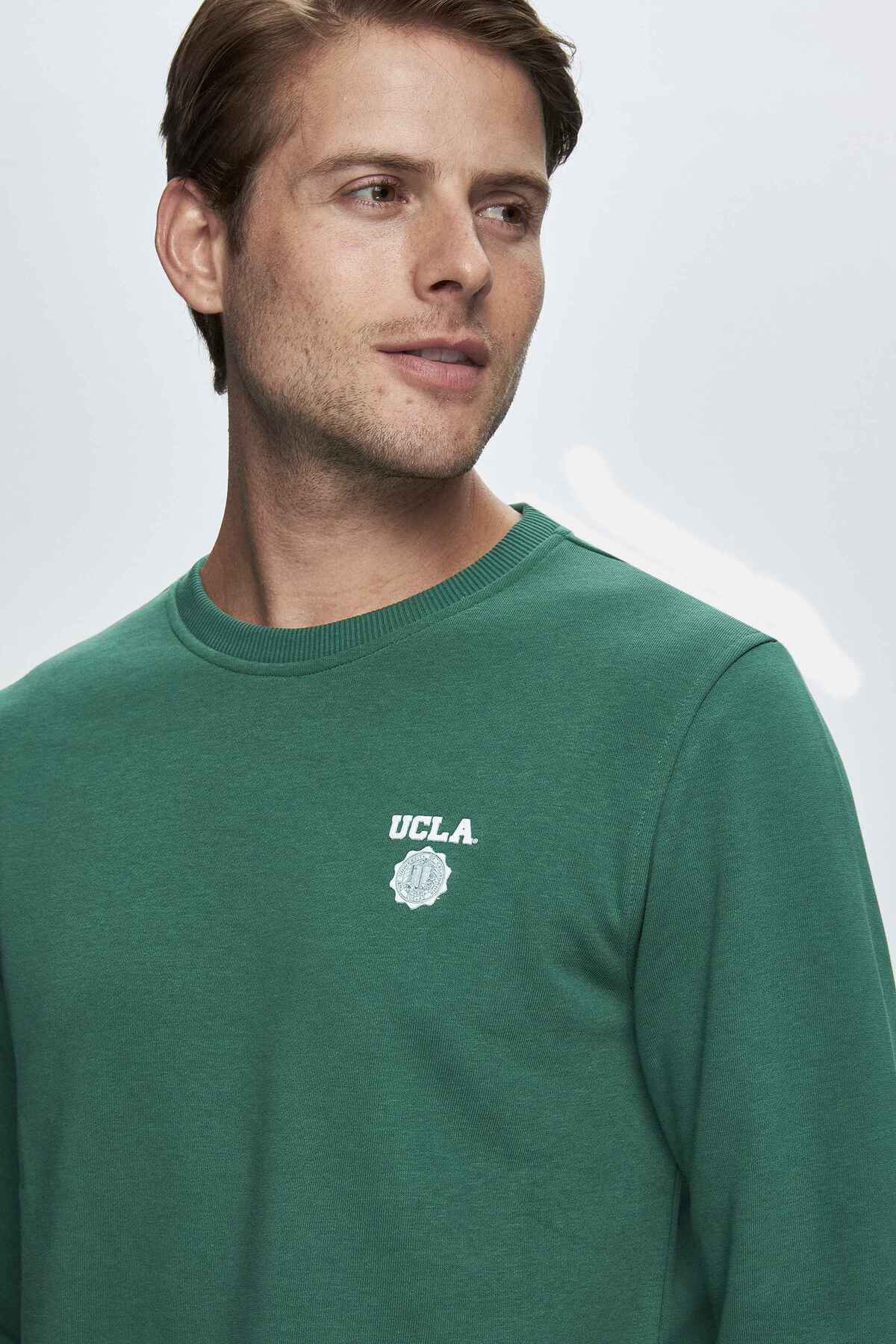 UCLA Bluza cu decolteu la baza gatului, regular fit, imprimeu cu logo, Verde, VALLEY