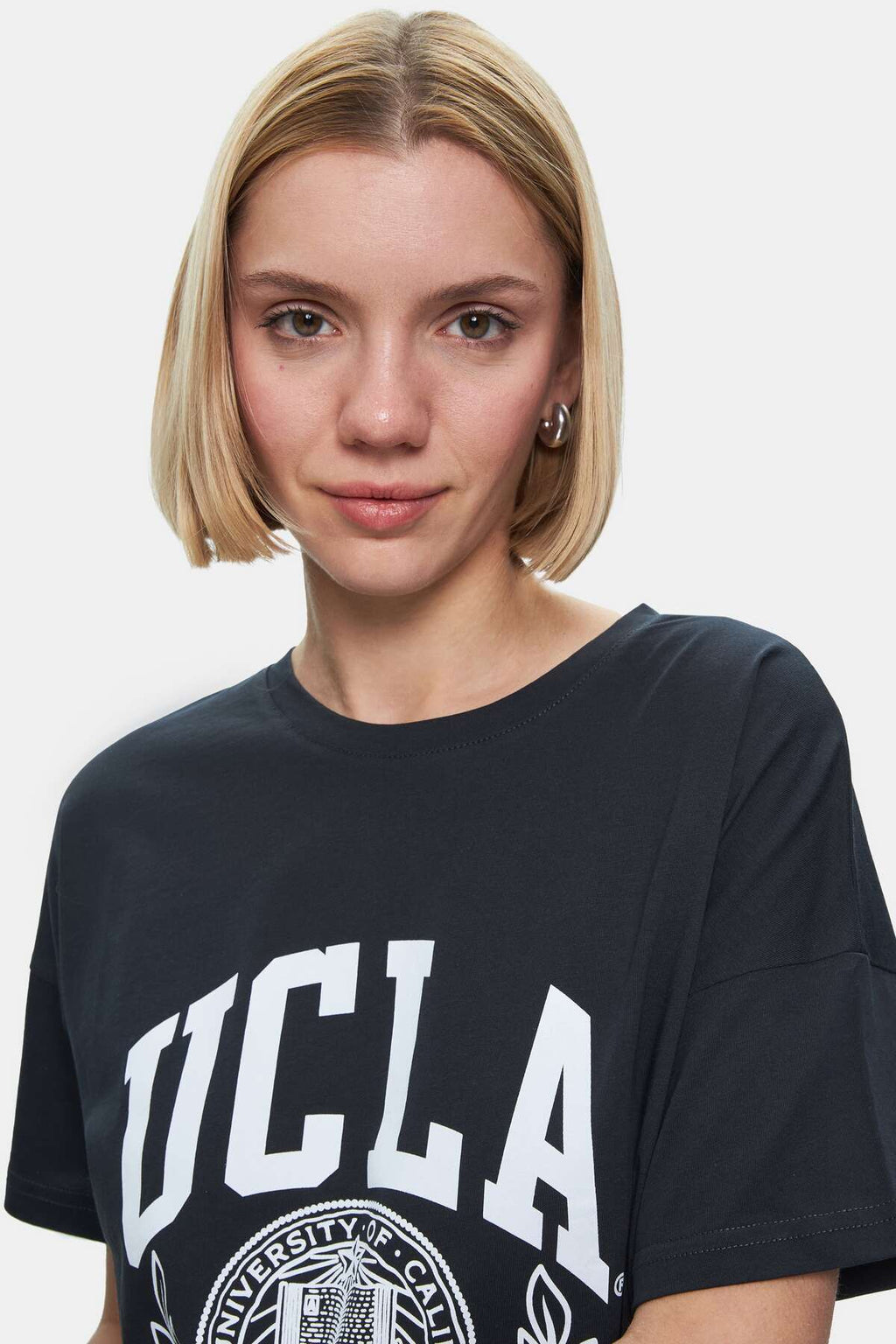 UCLA Tricou cu decolteu la baza gatului, imprimeu cu logo, regular fit, Gri, AVALON