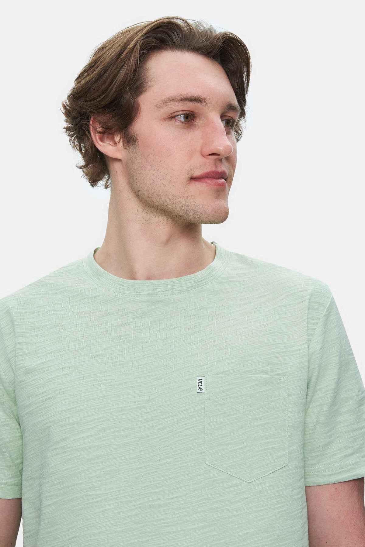 UCLA Tricou cu decolteu la baza gatului, imprimeu cu logo, regular fit, Verde inchis, CALEB