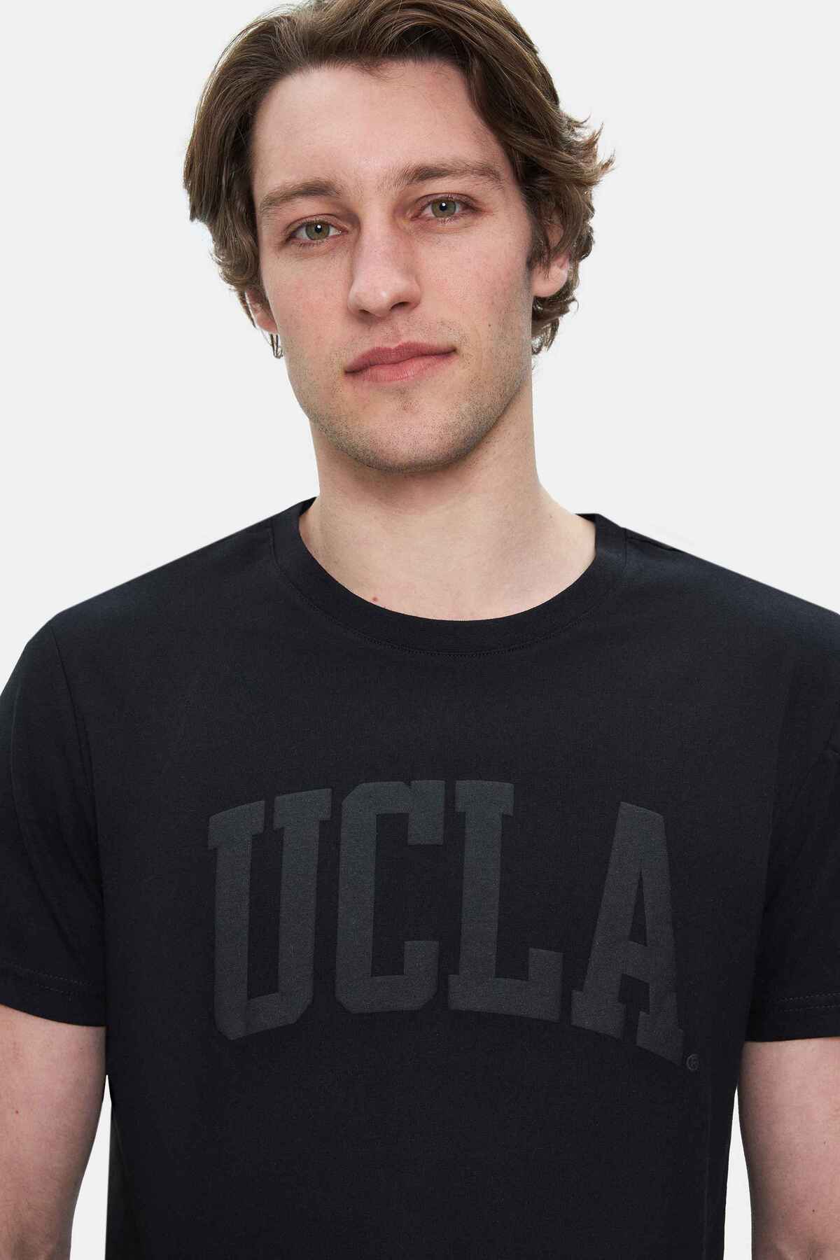 UCLA Tricou cu decolteu la baza gatului, imprimeu cu logo, regular fit, Negru, CULVER