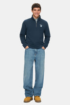 UCLA Bluza cu decolteu la baza gatului, regular fit, imprimeu cu logo, Bleumarin, LEON