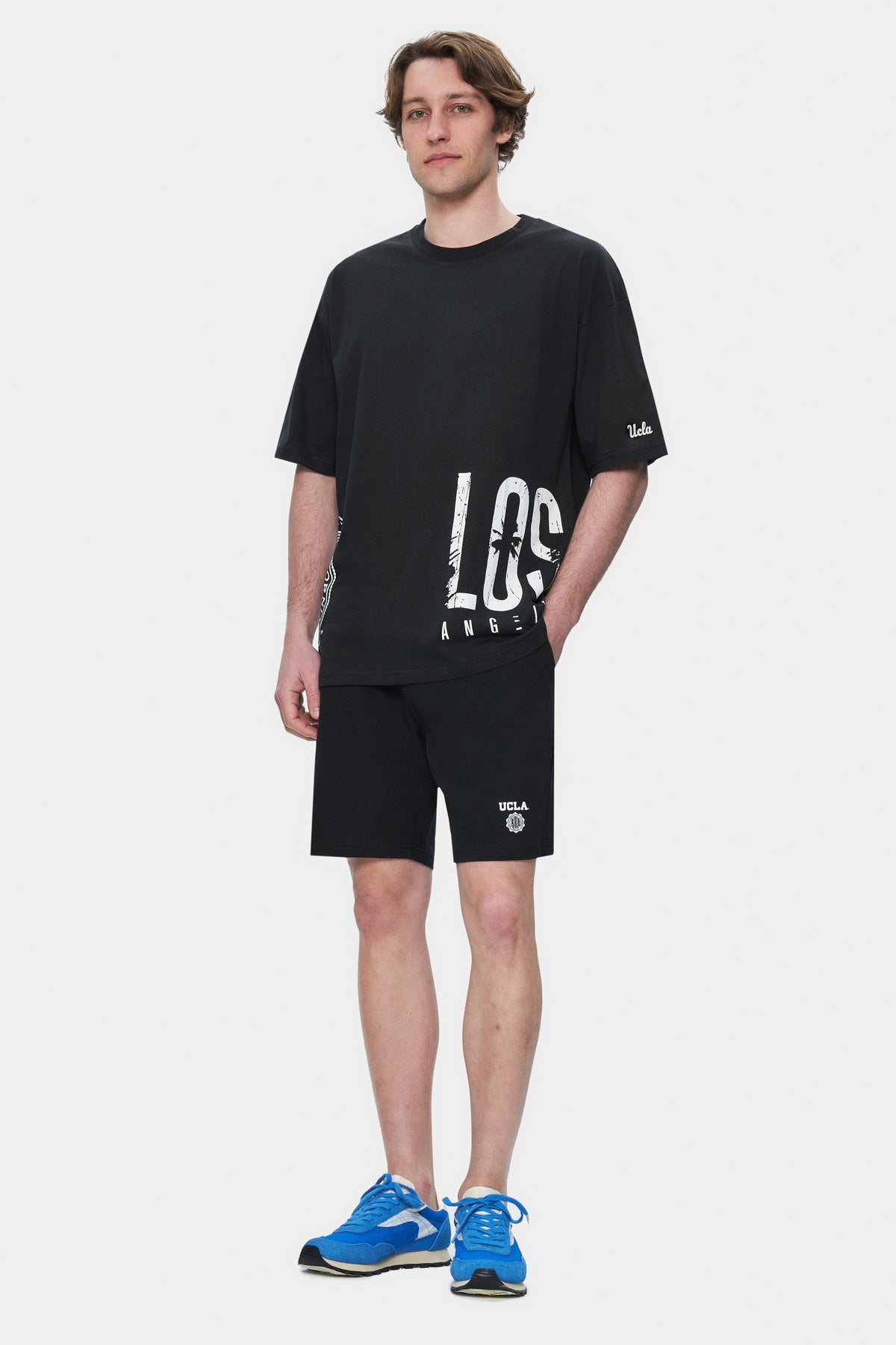 UCLA Tricou cu decolteu la baza gatului, imprimeu cu logo, regular fit, Negru, IGNISO