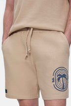 UCLA Pantaloni scurti cu snur si banda elastica in talie, buzunare laterale si imprimeu cu logo discret, Bej, SIERGE