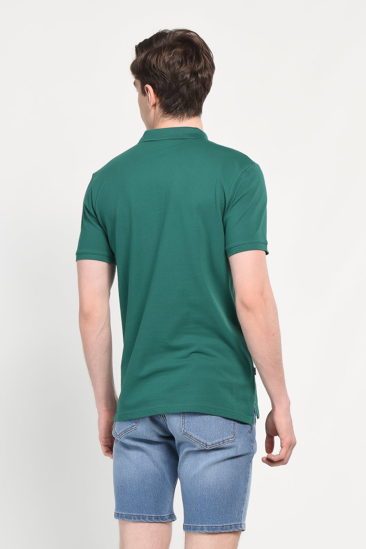 UCLA Tricou cu guler si nasturi, regular fit, logo brodat discret, Verde, LAKES