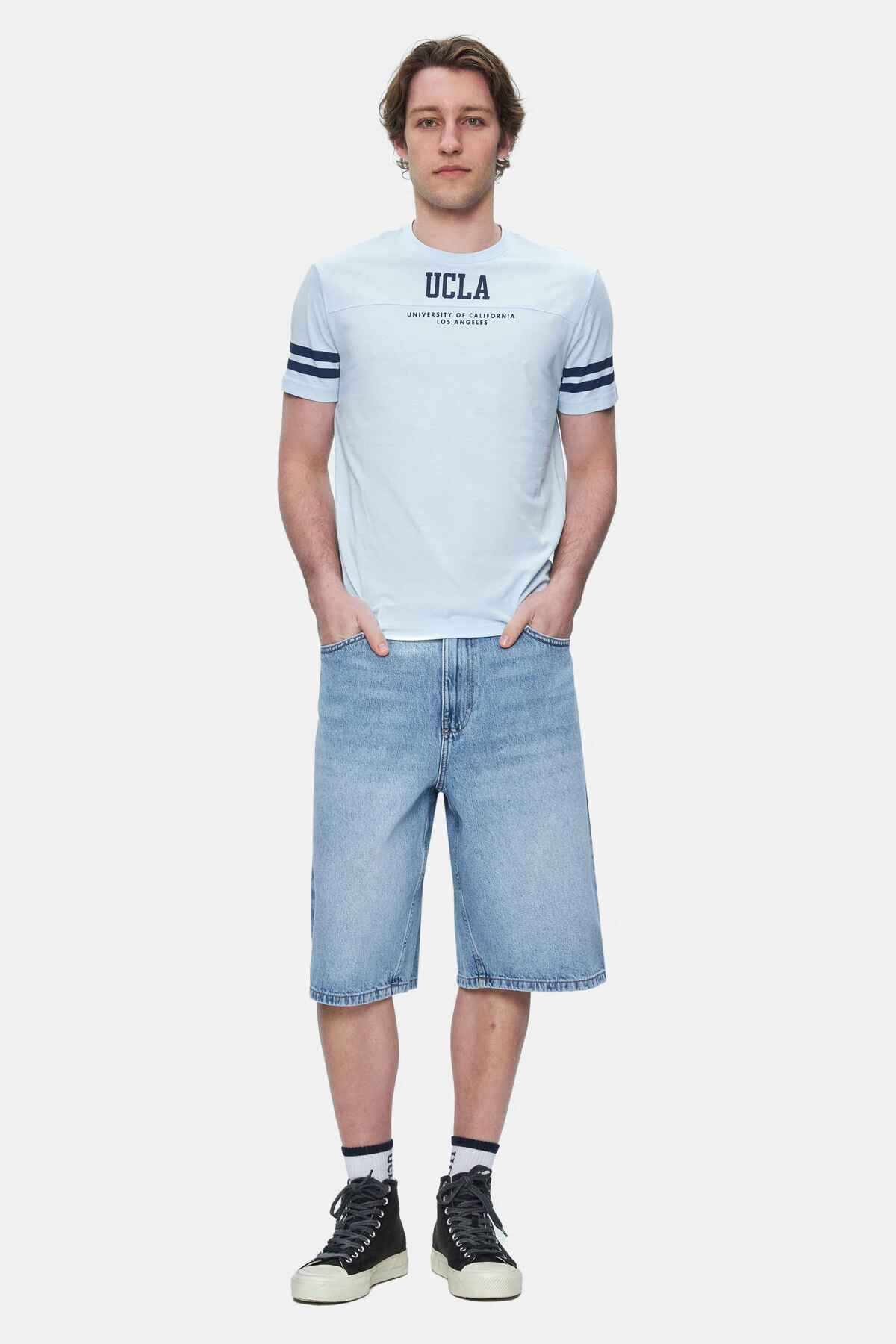 UCLA Tricou cu decolteu la baza gatului, imprimeu cu logo, regular fit, SKYWAY, STARK