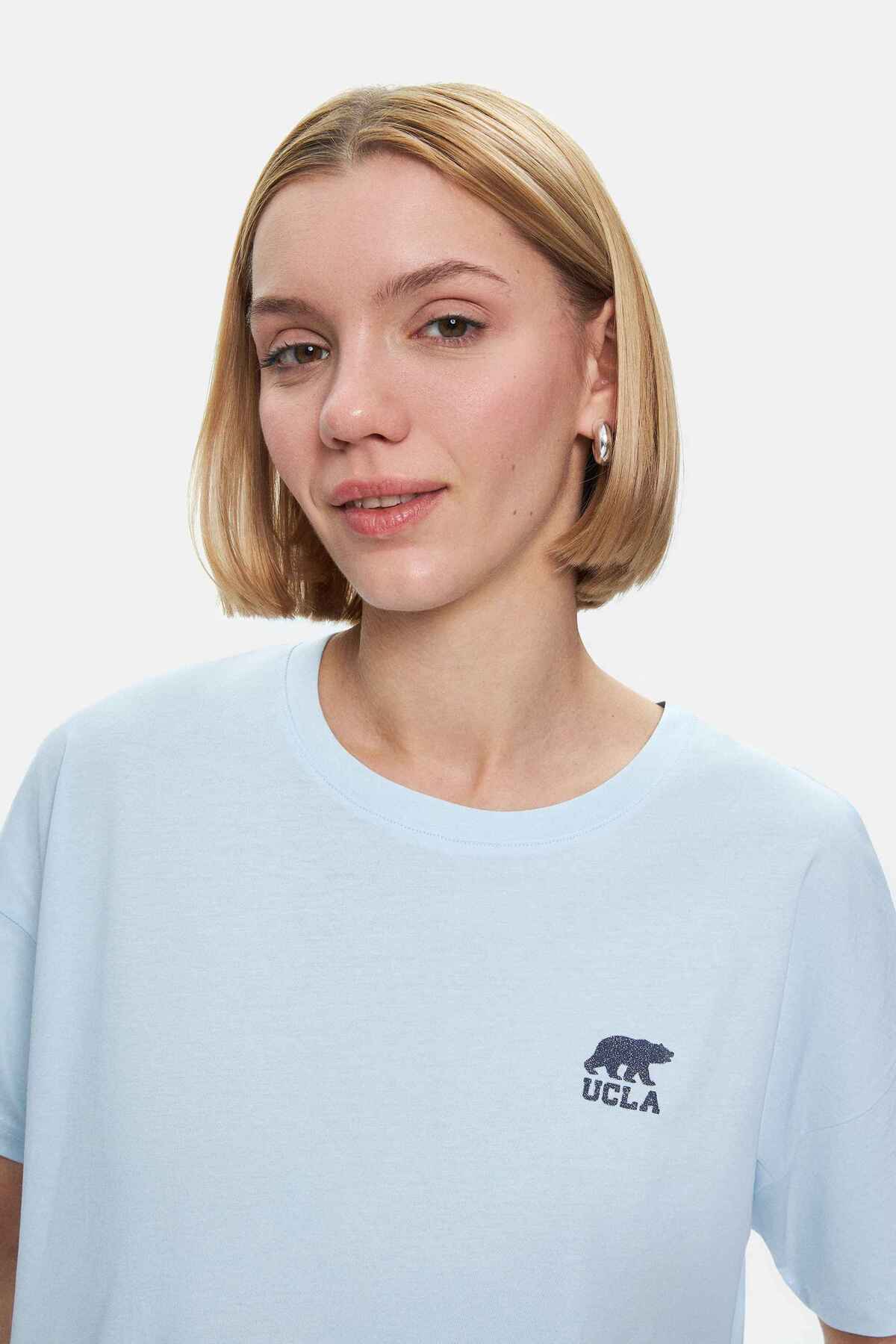 UCLA Tricou cu decolteu la baza gatului, imprimeu cu logo, regular fit, SKYWAY, KENZIE