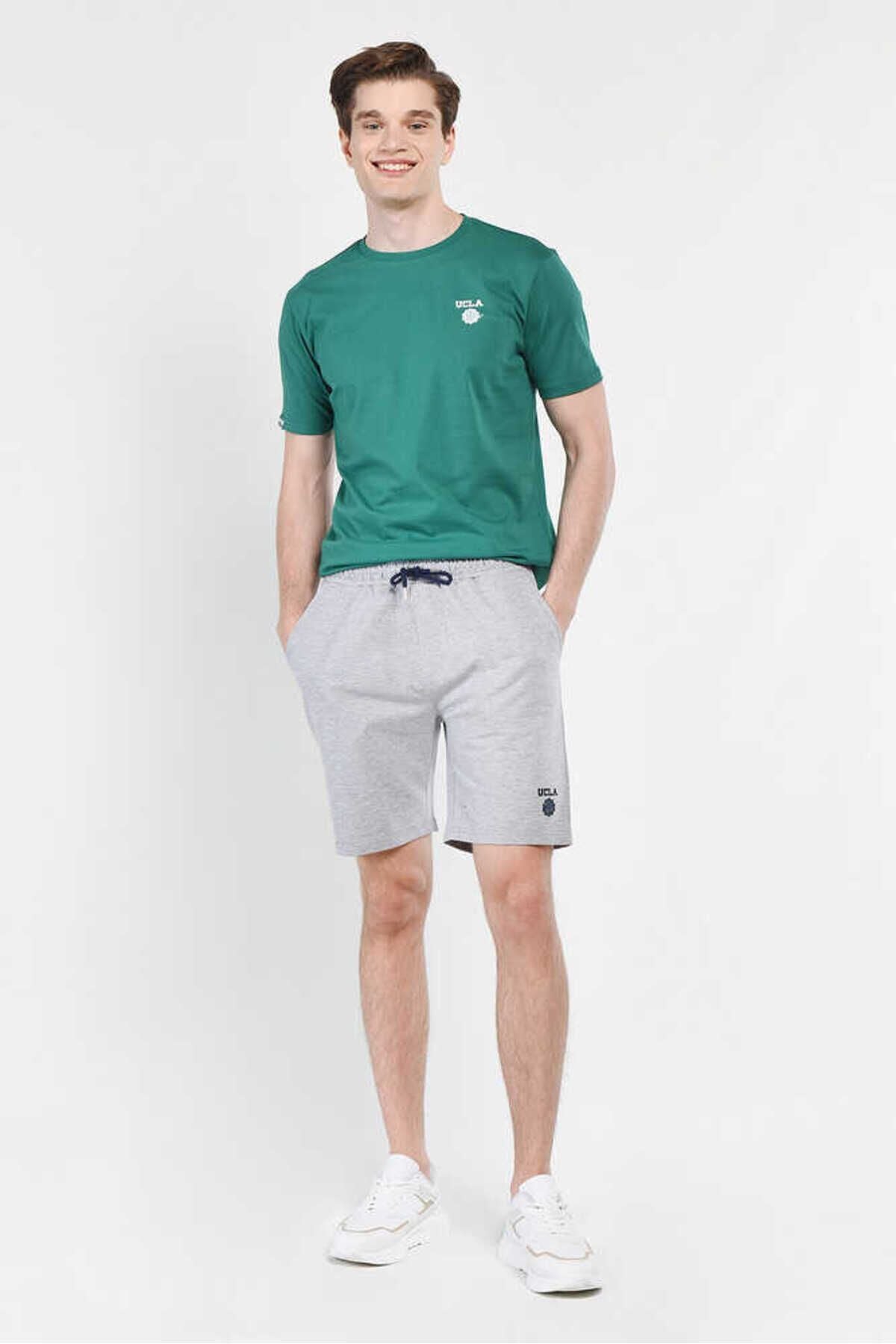 UCLA Pantaloni scurti cu snur si banda elastica in talie, buzunare laterale si imprimeu cu logo discret, Gri, FOWLER