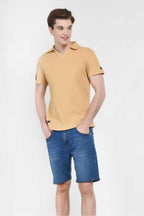 UCLA Tricou cu decolteu la baza gatului, imprimeu cu logo, regular fit, Bej, RUSSEL