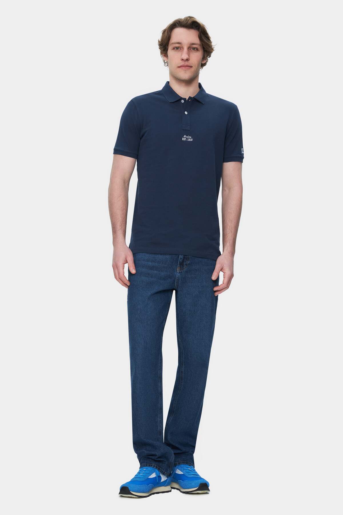 UCLA Tricou cu decolteu la baza gatului, imprimeu cu logo, regular fit, Bleumarin, QUINTON