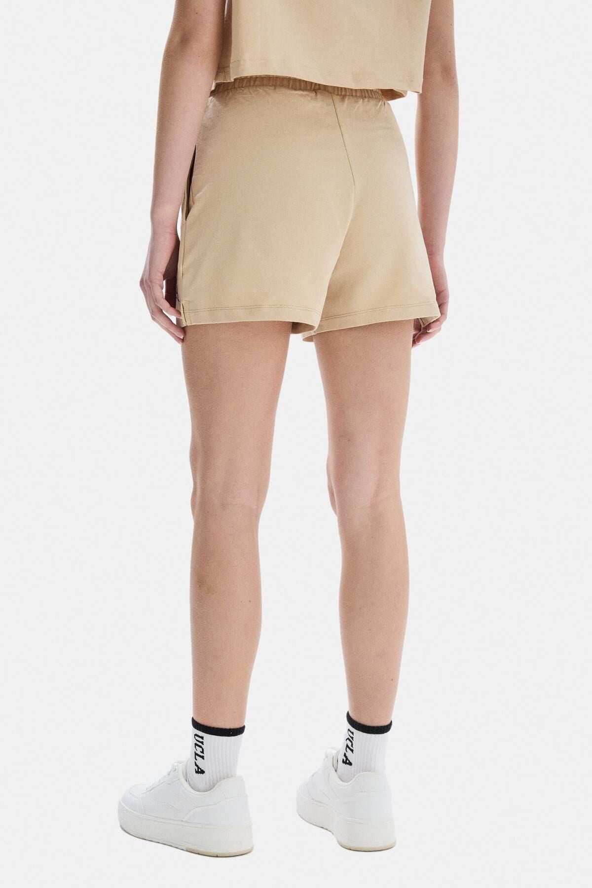 UCLA Pantaloni scurti cu snur si banda elastica in talie, buzunare laterale si imprimeu cu logo discret, Bej, ROSA