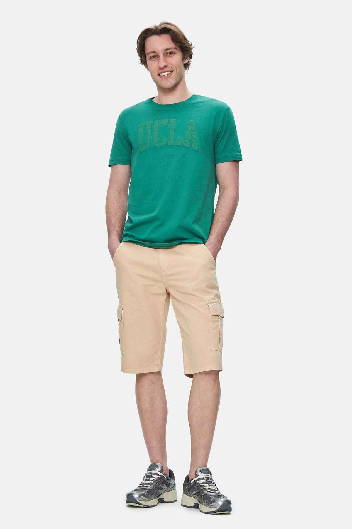 UCLA Tricou cu decolteu la baza gatului, imprimeu cu logo, regular fit, Verde, CULVER