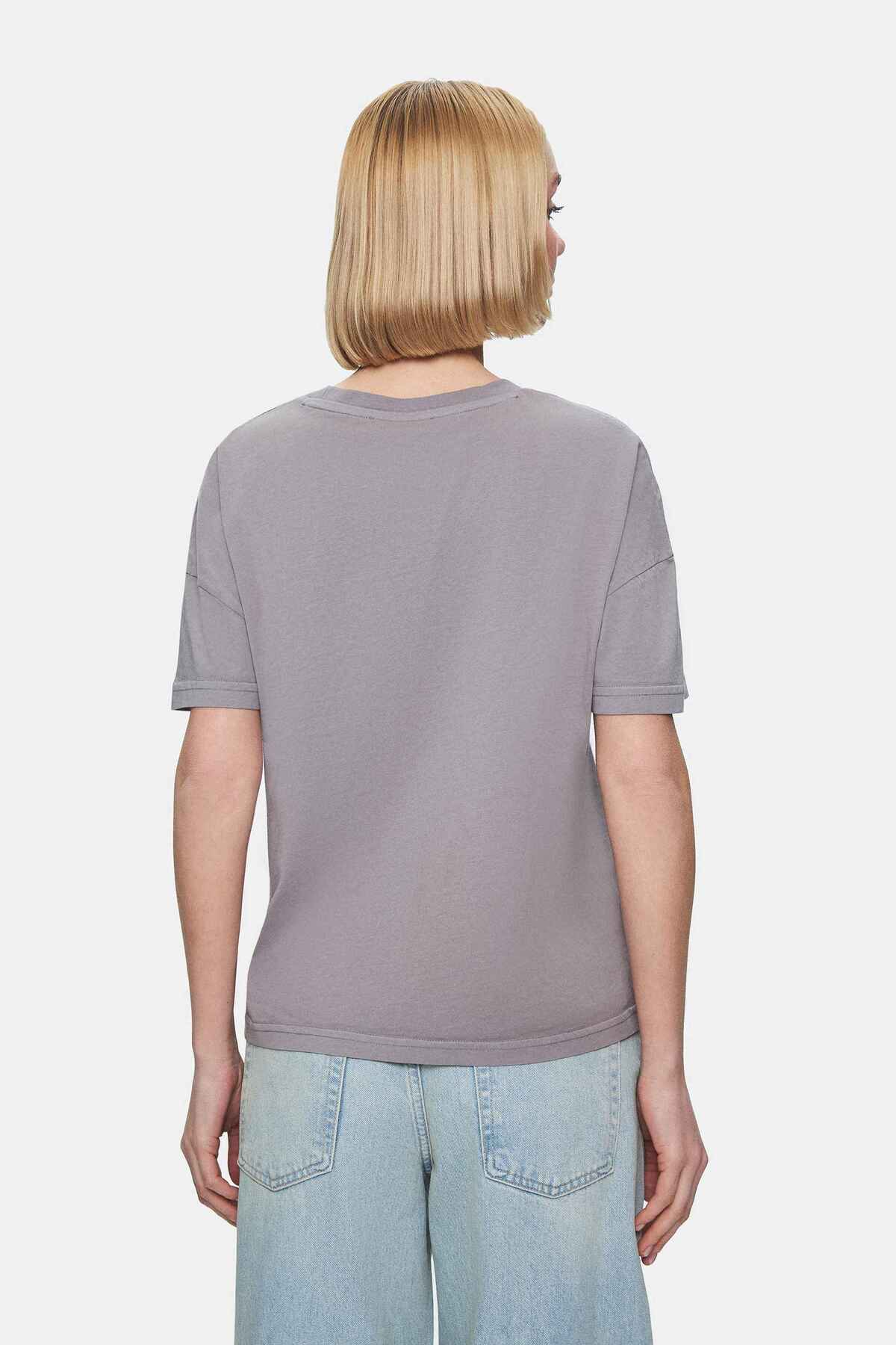 UCLA Tricou cu decolteu la baza gatului, imprimeu cu logo, regular fit, Gri, EVERLEE