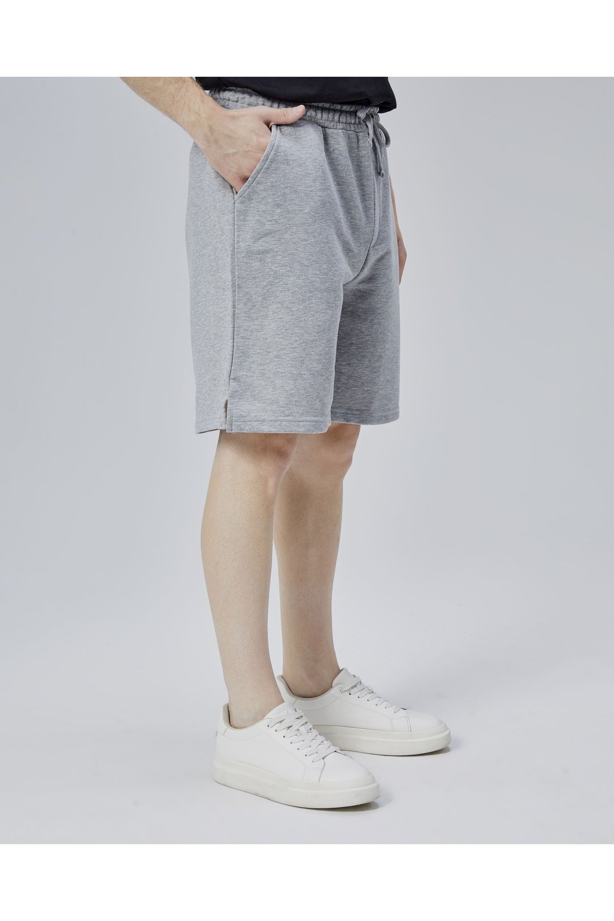Starter, Pantaloni scurti cu elastic si snur in talie, buzunare laterale, logo discret, regular fit, ASHER, Gri