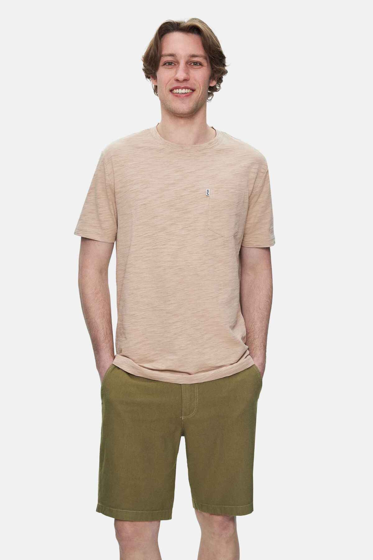 UCLA Tricou cu decolteu la baza gatului, imprimeu cu logo, regular fit, Bej, CALEB