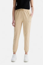 UCLA Pantaloni de trening cu elastic si snur in talie, manseta elastica si logo discret, Bej, JEZEBEL