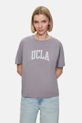 UCLA Tricou cu decolteu la baza gatului, imprimeu cu logo, regular fit, Gri, EVERLEE
