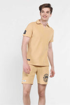 UCLA Tricou cu decolteu la baza gatului, imprimeu cu logo, regular fit, Bej, RUSSEL