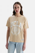 UCLA Tricou cu decolteu la baza gatului, imprimeu cu logo, regular fit, Bej, AVALON