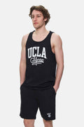 UCLA Tricou cu decolteu la baza gatului, imprimeu cu logo, regular fit, Negru, PEBBLE