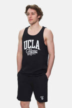 UCLA Tricou cu decolteu la baza gatului, imprimeu cu logo, regular fit, Negru, PEBBLE