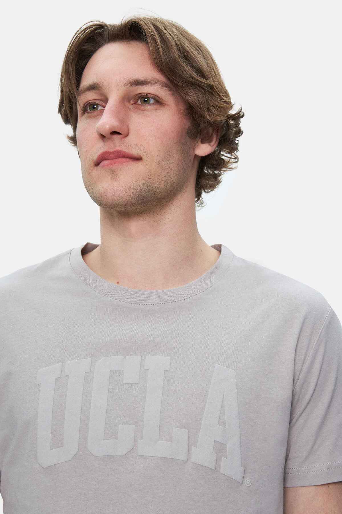 UCLA Tricou cu decolteu la baza gatului, imprimeu cu logo, regular fit, Gri, CULVER