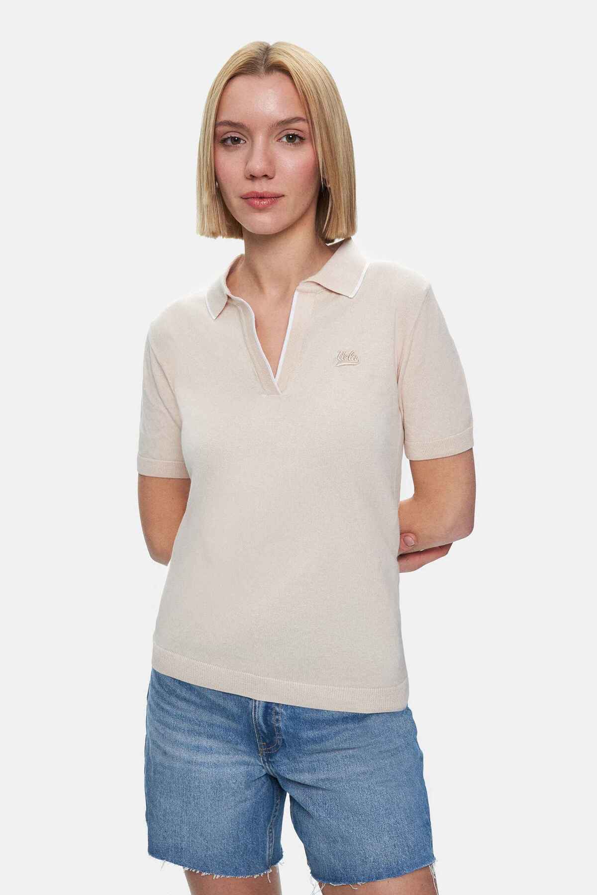UCLA Tricou cu decolteu la baza gatului, imprimeu cu logo, regular fit, Alb, SASHA