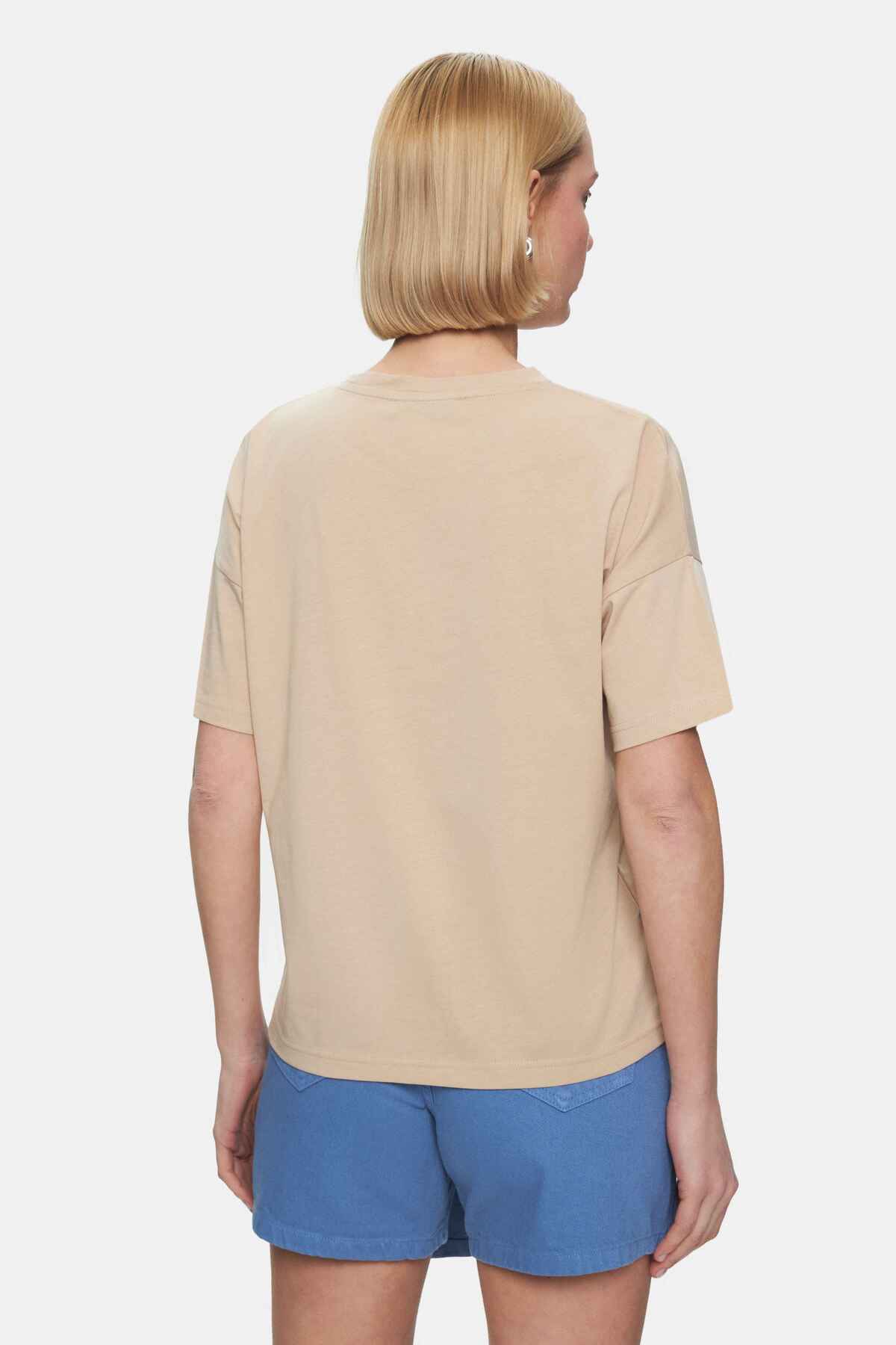 UCLA Tricou cu decolteu la baza gatului, imprimeu cu logo, regular fit, Bej, KENZIE