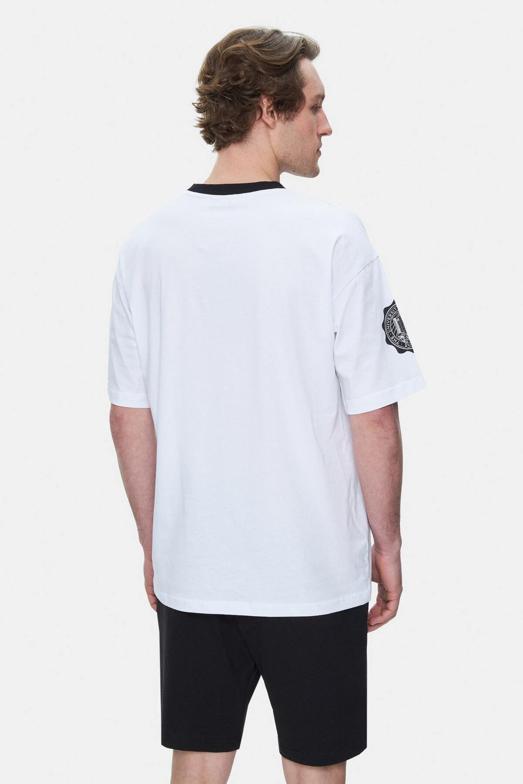 UCLA Tricou cu decolteu la baza gatului, imprimeu cu logo, regular fit, Alb, KEITH