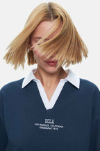 UCLA Tricou cu decolteu la baza gatului, imprimeu cu logo, regular fit, Bleumarin, POLLY