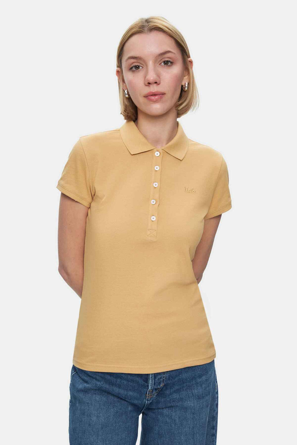 UCLA Tricou cu decolteu la baza gatului, imprimeu cu logo, regular fit, PARCHMENT, SHAVER