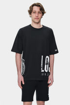 UCLA Tricou cu decolteu la baza gatului, imprimeu cu logo, regular fit, Negru, IGNISO