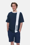 UCLA Tricou cu decolteu la baza gatului, imprimeu cu logo, regular fit, Bleumarin, KEITH