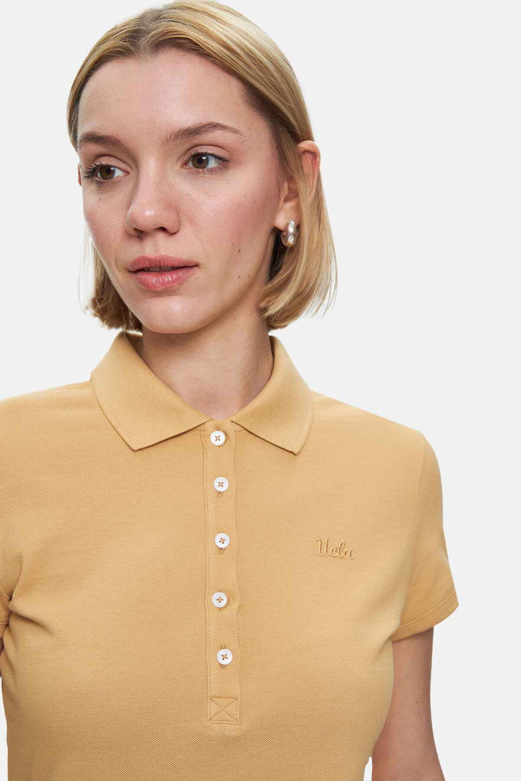 UCLA Tricou cu decolteu la baza gatului, imprimeu cu logo, regular fit, PARCHMENT, SHAVER