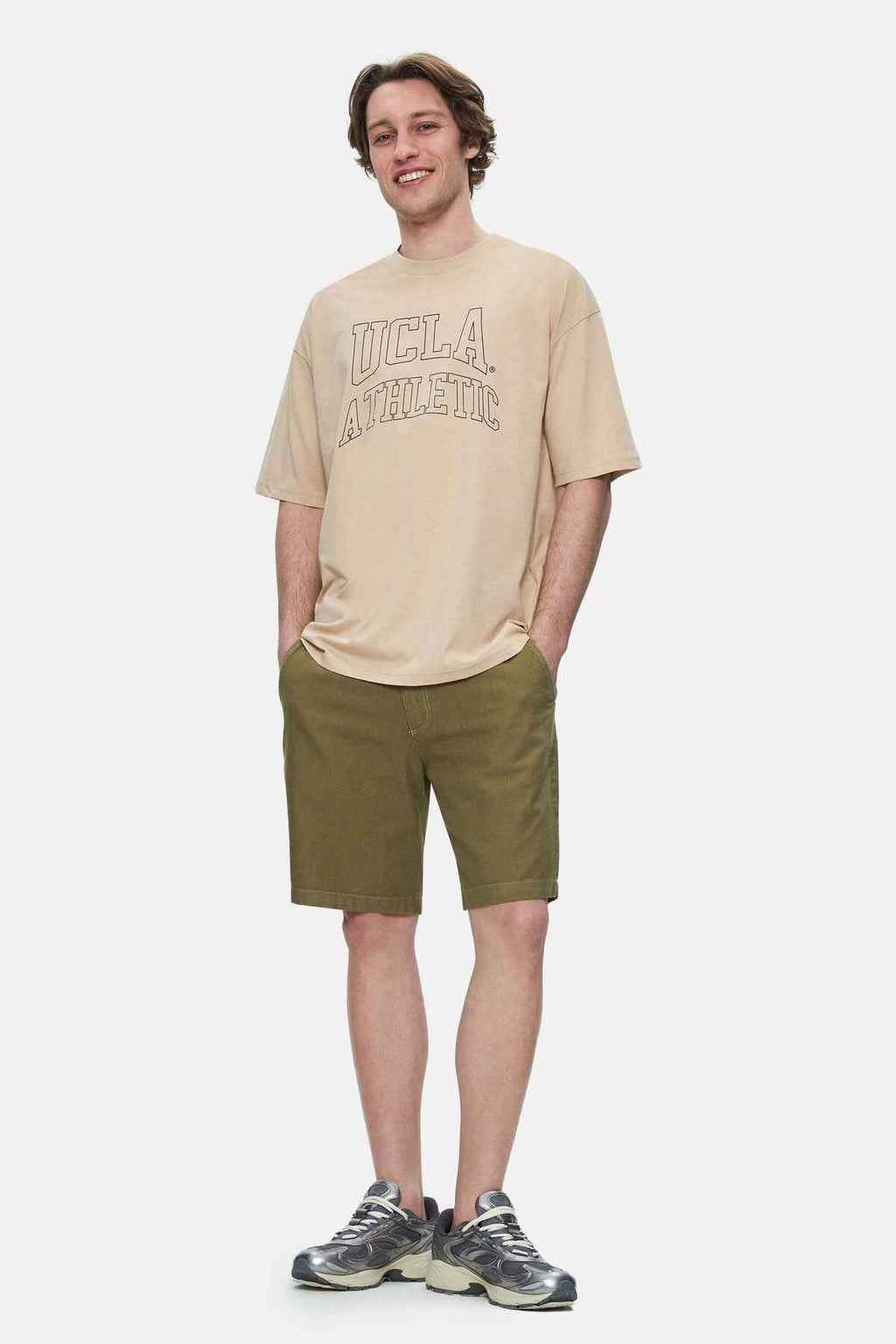 UCLA Tricou cu decolteu la baza gatului, imprimeu cu logo, regular fit, Bej, WEBSTER